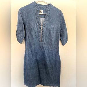 Anne Klein - Women's Marcella Cap SLV Zip Front Denim Shift